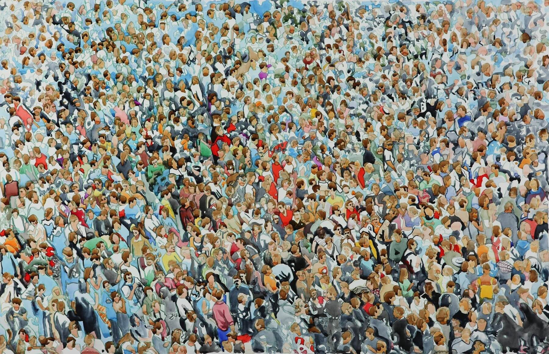 Kalabalik miting suluboya resim figur boyama