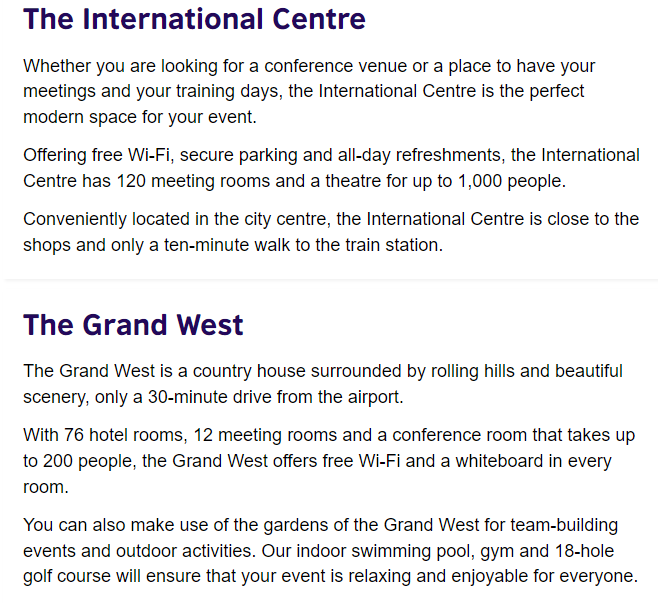 Ingilizce Orta Seviye A2 Okuma Parcasi Choosing a Conference Venue