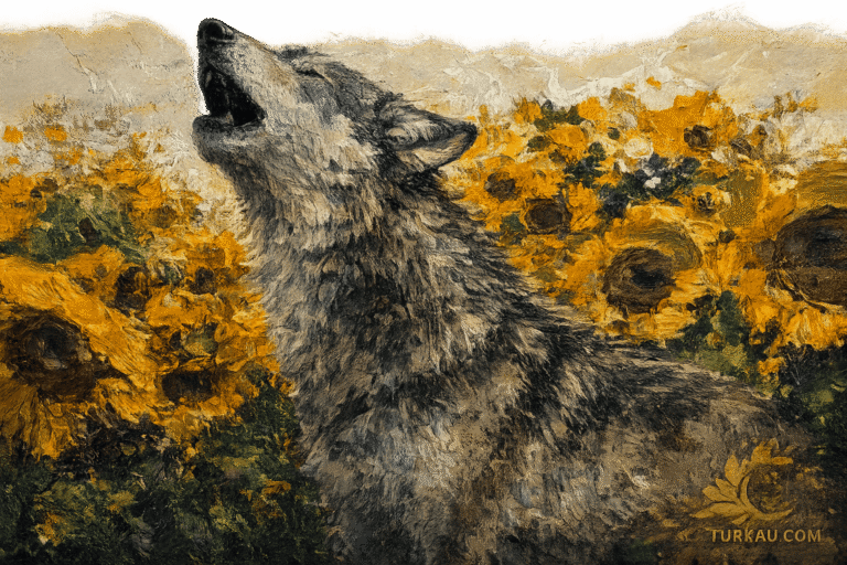 Ayçiçeği Tarlasında Uluyan Bozkurt Howling Gray Wolf in a Sunflower Field