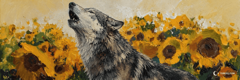 Ayçiçekleri Arasında Bozkurt Portresi Gray Wolf Portrait Among Sunflowers