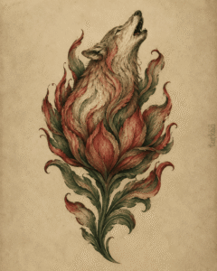 Botanik Bozkurt İllüstrasyonu Botanical Gray Wolf Illustration