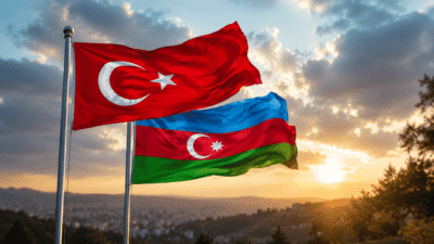 Türkiye Azerbaycan Kardeş Bayraklar Gün Batımı Brotherhood Flags at Sunset