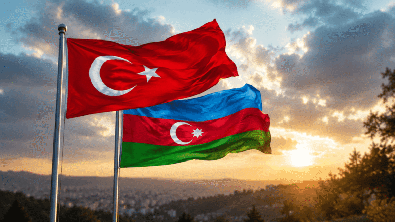 Türkiye Azerbaycan Kardeş Bayraklar Gün Batımı Brotherhood Flags at Sunset