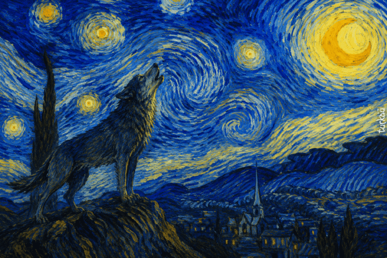 Van Gogh Tarzı Bozkurt Tablosu Van Gogh Style Gray Wolf Artwork